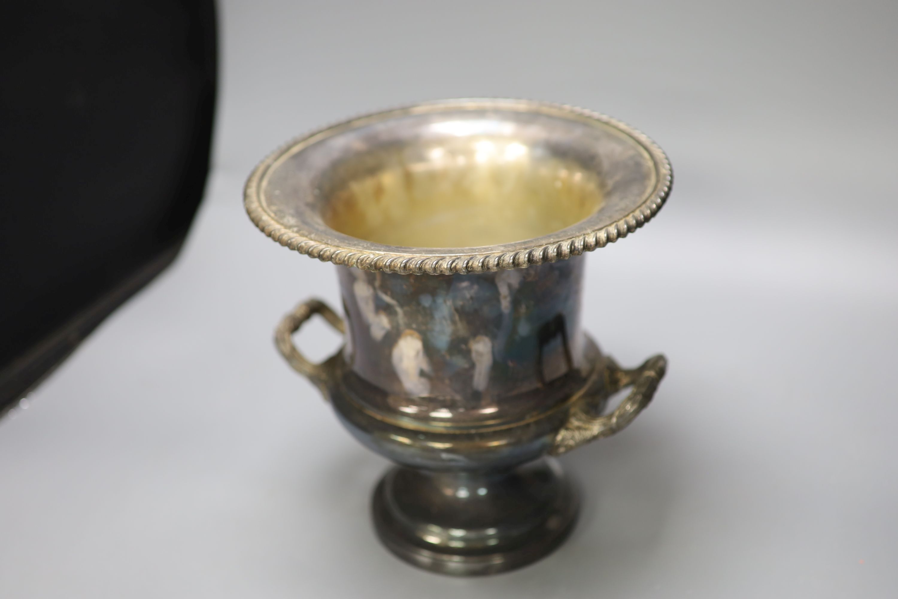 A plated two handled wine cooler, height 24cm